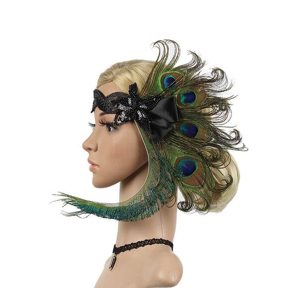 1920s Rhinestone Flapper Feather Headpiece Roaring 20s Great 7984